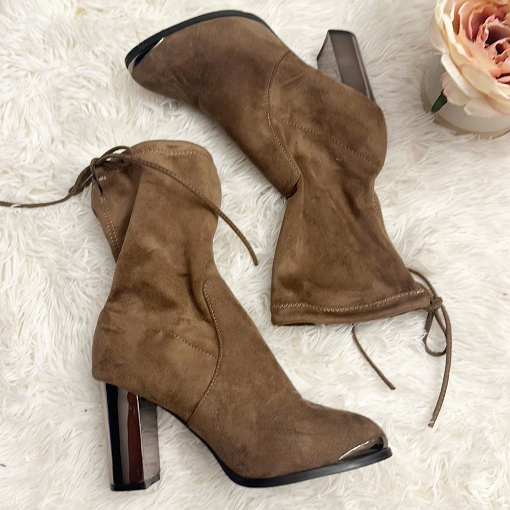 Catherine Maladrino Torchanie brown metal heel tie up boots women size 7